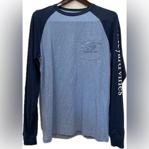 VINEYARD VINES BLUE NAVY LONG SLEEVE LOGO COTTON TOP